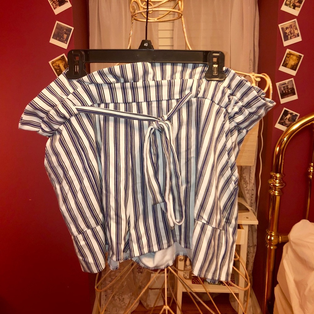 Express Striped Paperbag Shorts with Tie